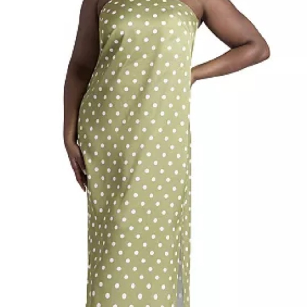 Eloquii Strapless Green Polka Dot Dress